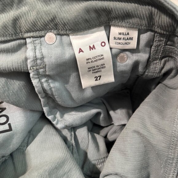 Amo Willa High Rise Slim Flare Full Length Corduroy Pants Size 27 green New $253 - Picture 5 of 11